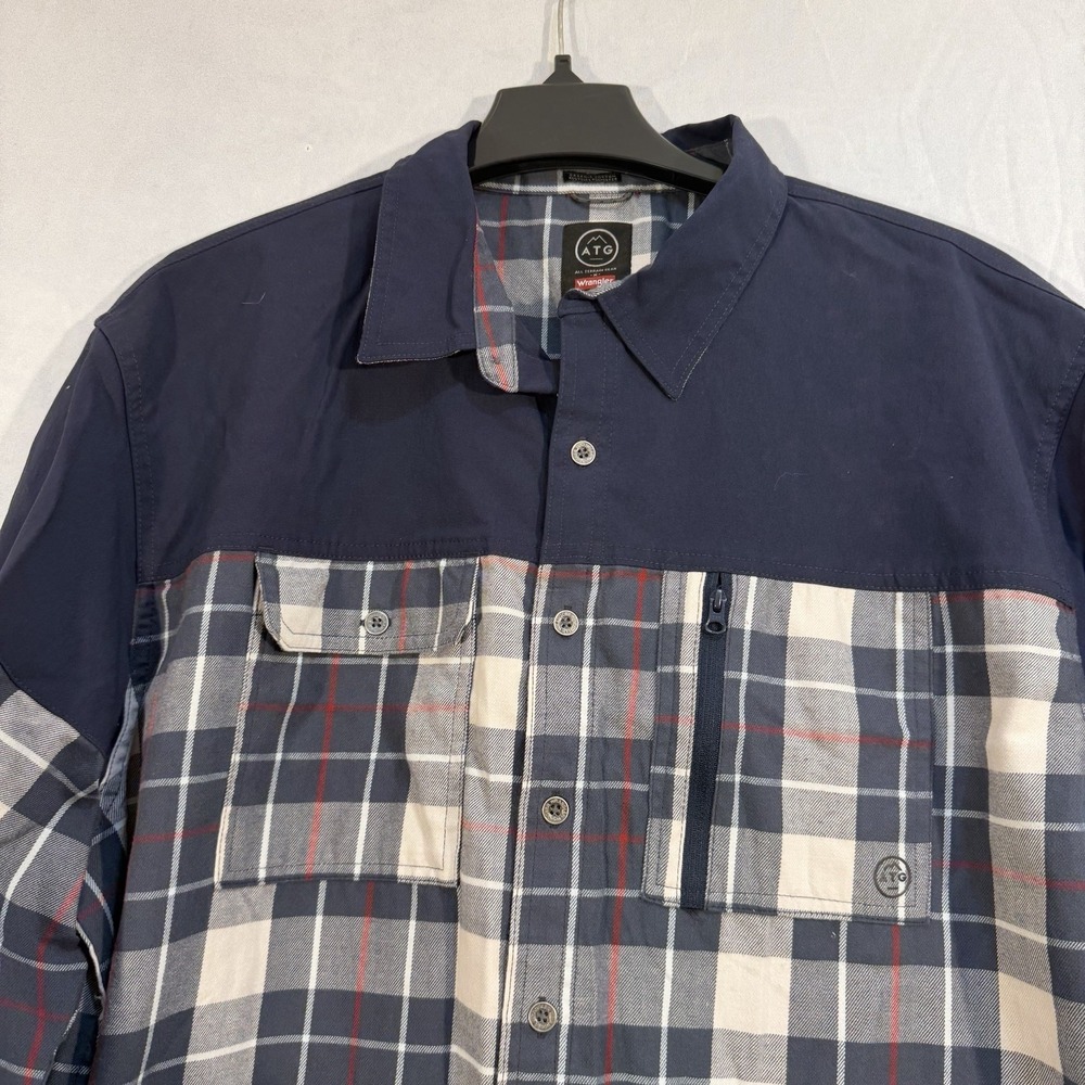 Mens Wrangler ATG All terrain gear blue plaid shirt jacket coat shacket sz 2XL